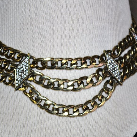 NWOT Sterling Forever Antique Gold Chain Statement Necklace - Picture 3 of 6